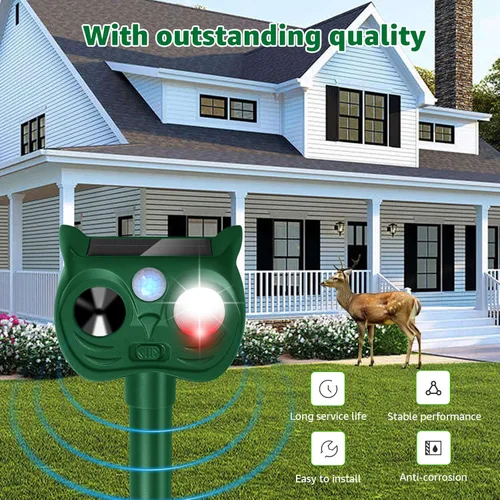 Miniatura 8 de Repelente solar ultrasónico de animales con sensor de movimiento para exteriores, dispositivos repelentes de ciervos, ardilla, gato, mapache, Luces