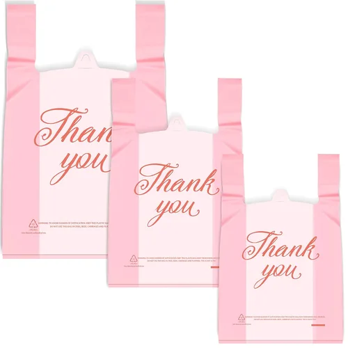 Miniatura 10 de Zonon 200 bolsas de plástico de agradecimiento de 3 tamaños de grosor, 2 mil, bolsas para camisetas de compras con asa para vendedores minoristas