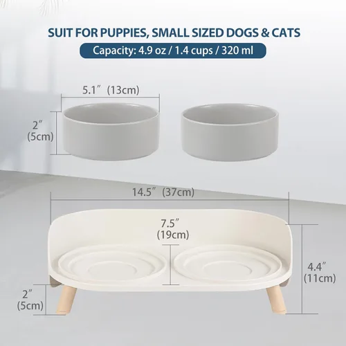 Miniatura 2 de Juego de Cuencos Elevados de Cerámica para Gatos - Platos Dobles Elevados para Alimentos y Agua - Base Antideslizante y Resistente a Salpicaduras