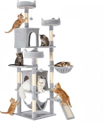 Miniatura 24 de DUMOS Torre grande de árbol para gatos de 66 pulgadas, torre alta de escalada para gatos de varios niveles con postes rascadores de sisal natural