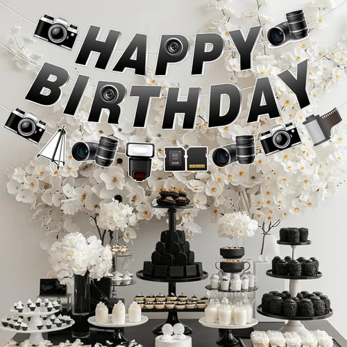 Miniatura 5 de Decoración de fiesta de cumpleaños para fotógrafo, guirnalda con temática de fotografía, pancarta de feliz cumpleaños, guirnalda de cámara