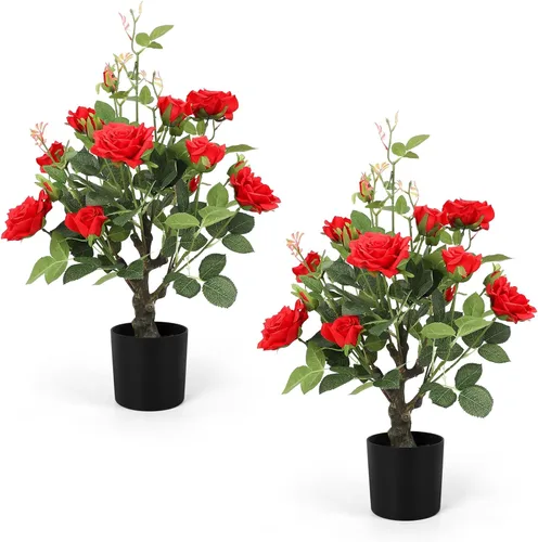 Miniatura 15 de Romantic Season 2FT Orange Artificial Camellia Tree 2Pack, Faux Camellia Plant Fake Potted Camellia Flower Tree for Modern Home Office Living Room