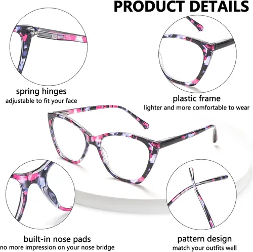 Miniatura 4 de Gafas de lectura para mujer, antideslumbrantes, con bloqueo de luz azul, lentes de moda para mujer, lentes de bisagra de resorte