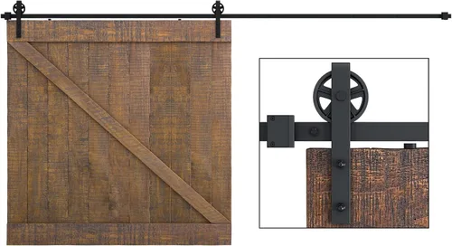 Miniatura 15 de SMARTSTANDARD Kit de herrajes para puerta corrediza de granero de alta resistencia de 6 pies, 4 pies a 18 pies, negro, suave y silencioso, simple