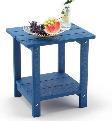 Miniatura 11 de LUE BONA - Mesa auxiliar de exterior Adirondack, mesa auxiliar de patio de 2 niveles Aruba Blue HDPS, mesa auxiliar resistente a la intemperie, mesa
