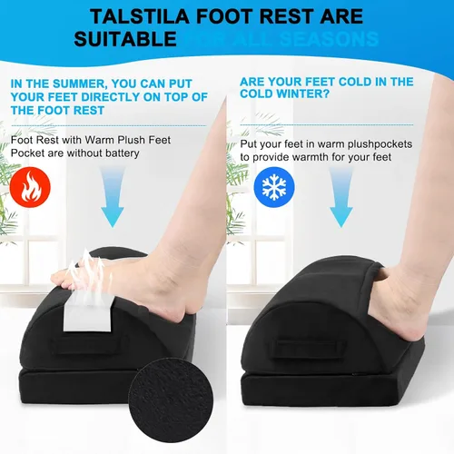 Miniatura 7 de TALSTILA - Reposapiés para debajo del escritorio en el trabajo, reposapiés con bolsillos cálidos de felpa, reposapiés ergonómico ajustable de espuma