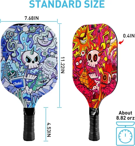 Miniatura 4 de Pickleball Paddles Set of 4 for Beginners Men Women Adults Patrón de calavera ornamentado