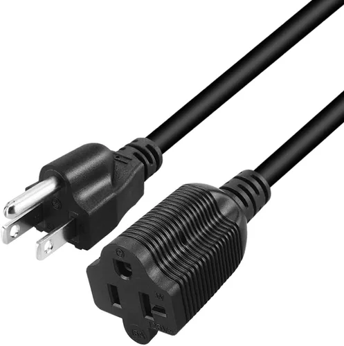 Cable de alimentación NEMA 5-15P a 5-15/20R - 15A a 20A, Nema 5-15P a 5-15R/5-20R (peine 20Amp T Blade) - Listado UL 14AWG Negro 1FT/0.32M
