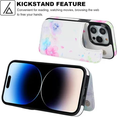 Miniatura 5 de HAOPINSH Funda tipo cartera para iPhone 14 Pro con tarjetero, patrón de flores pálidas en la parte trasera, de piel sintética, con ranuras para Flor