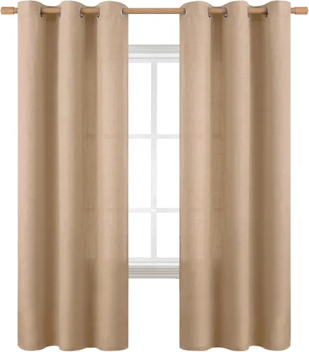 Miniatura 143 de BGment Cortinas de Lino Beige de 63 Pulgadas de Largo 2 Paneles - Tratamientos para Ventanas con Textura de Arpillera Filtrantes de Luz Cortinas