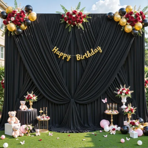Miniatura 4 de 4 paneles de cortina de fondo negra para fiestas sin arrugas, cortinas de fotos negras, cortinas de fondo, decoración de tela para fiestas de Negro