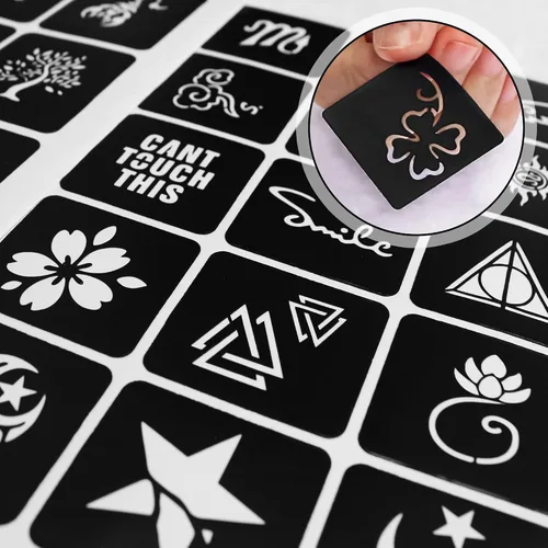 Miniatura 5 de 16 hojas de plantillas de tatuaje de henna reutilizables para mujeres, niñas y niños, más de 220 plantillas de tatuaje, plantilla de tatuaje
