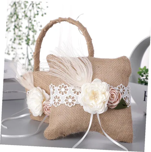 Miniatura 4 de Juego de cesta de boda anillo almohada niña cesta anillo almohada para dama de honor