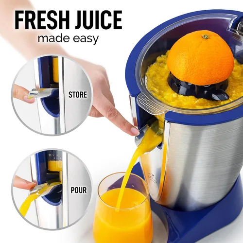 Miniatura 2 de Exprimidor Eléctrico de Cítricos Zulay - Hace Jugo Fresco de Naranja, Limón, Pomelo, Lima - Acero Inoxidable, 160W Potente y Silencioso, Conos Azul