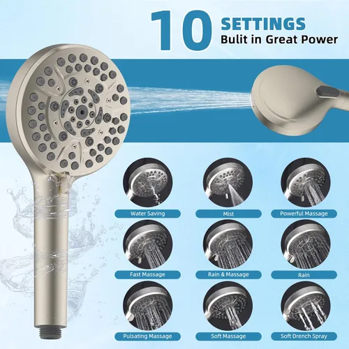 Miniatura 4 de Cabezal de ducha filtrado, 10 pulgadas de alta presión con 10 pulverizadores, cabezal de ducha de mano/lluvia con filtro de ducha de 20 etapas