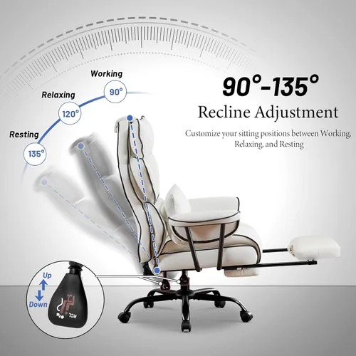 Miniatura 6 de Furniliving Silla de Oficina Grande y Alta 400lbs, Silla de Escritorio Ejecutiva de Oficina Asiento Ancho, Reclinable Ajustable, Soporte Lumbar