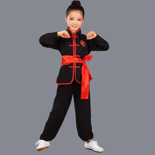 Miniatura 5 de Ropa de Kung Fu para niños, uniformes tradicionales de Tai Chi para niños y niñas, traje de manga larga con alas de arte marcial chino