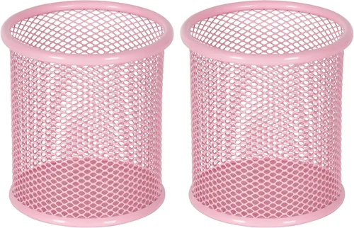 Miniatura 13 de EasyPAG Portalápices para escritorio, paquete de 2 organizadores de bolígrafos de metal, organizador de vasos de malla para el hogar, oficina, aula