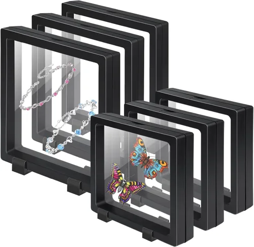 EsLuker.ly Juego de 6 soportes de exhibición de marco flotante 3D, vitrina flotante transparente de polietileno, caja de almacenamiento de joyería,