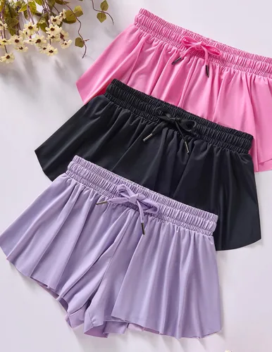 Miniatura 83 de Paquete de 3 pantalones cortos fluidos para niñas con forro de elastano, 2 en 1, faldas de mariposa para jóvenes, para fitness, correr, deportes