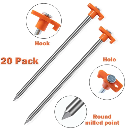 Miniatura 3 de Cheardia Paquete de 20 Estacas Resistentes para Tienda de Campaña, Estacas de Patio de 9.75 Pulgadas Clavijas de Metal Antioxidante para Tienda
