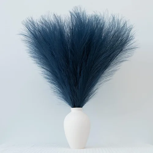 Miniatura 12 de Hierba de pampa sintética decorativa, 18 pulgadas/45 cm, hierba artificial de pampas esponjosa, arreglo floral pomposo de 6 tallos para decoración