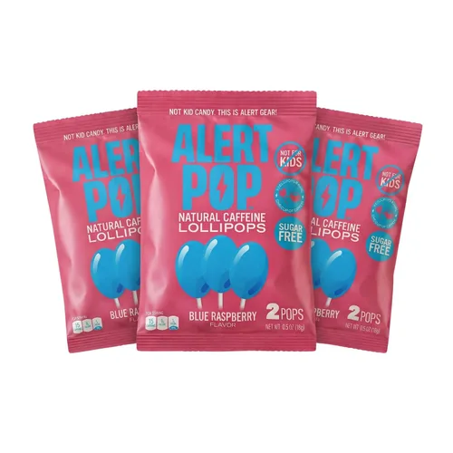 Miniatura 25 de Alertpop - Paletas de cafeína natural, caramelo sin azúcar de frambuesa azul con cafeína natural, sin derretimiento, sin derrames, para llevar, sin