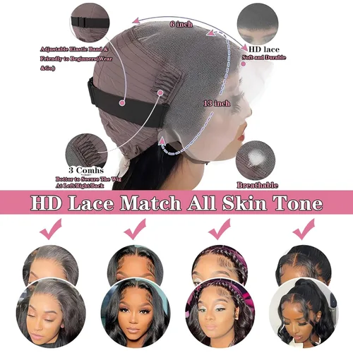 Miniatura 3 de Luminary Pelucas de cabello humano ondulado con encaje frontal transparente HD de 13 x 6 pulgadas, pelucas de cabello humano con encaje frontal
