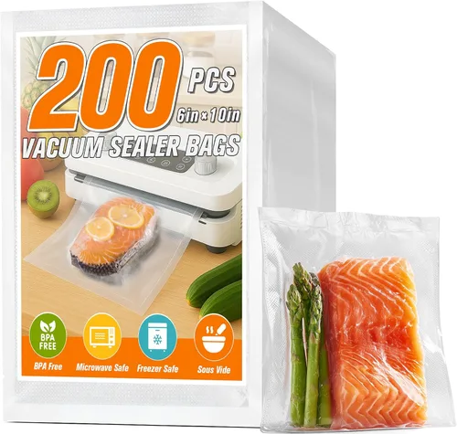 Miniatura 11 de FUNFERY Bolsas selladoras al vacío precortadas para alimentos, 200 cuartos de galón de 8 x 12 pulgadas, almacenamiento de alimentos a largo plazo