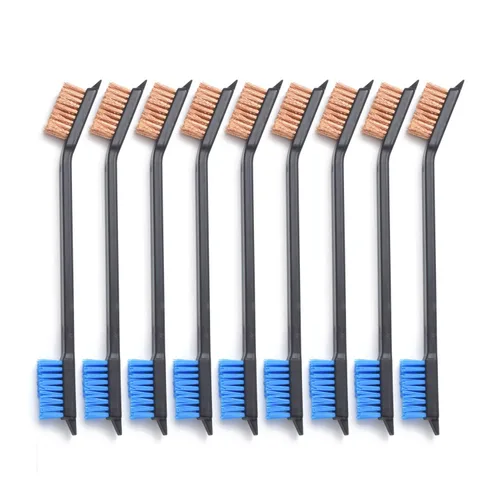 Miniatura 10 de Paquete de 10 cepillos de limpieza multiusos de doble punta para pistolas de 7 pulgadas, cepillos de cerdas de nailon de acero y latón (latón)