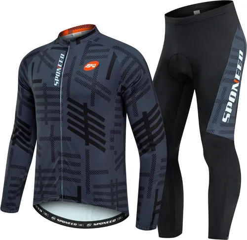 sponeed - Ropa de ciclismo para hombres, de manga larga, para bicicleta de montaña, de carretera, camisa para bicicleta, con pantalones acolchados,