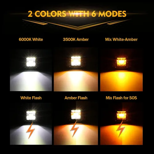 Miniatura 2 de Auxbeam Barra de luz LED de 3 pulgadas, 72 W, color ámbar/blanco, luces de conducción todoterreno para camión, SUV, barco, 4x4, Jeep Wrangler