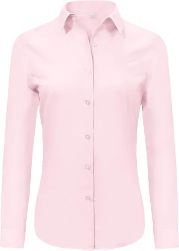 Ruisin Camisas supersuaves sin arrugas con botones para mujer, color liso, manga larga, a rayas, formal, vestido de trabajo, blusas, tops