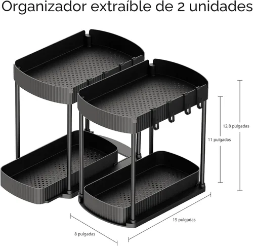 Miniatura 2 de Ukeetap Organizadores de almacenamiento extraíbles multiusos, organizadores debajo del fregadero/gabinete y almacenamiento para baño y cocina, Negro