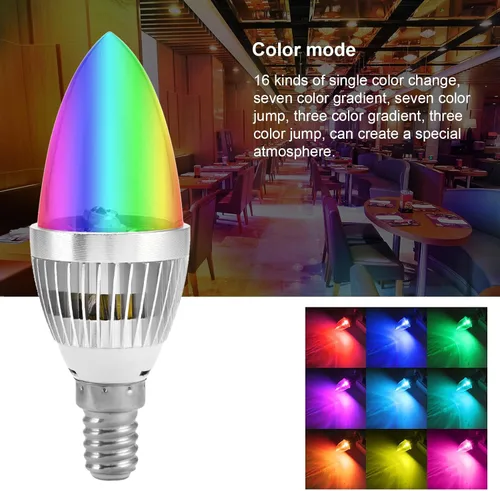 1 lámpara LED de candelabro, E14 3W RGB LED bombilla de control remoto que cambia de color bombilla RGB escenario discoteca lámpara de fiesta para