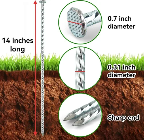Miniatura 2 de Estacas de paisaje en espiral extralargas de 14 pulgadas, estacas de anclaje de metal sólido resistentes para bordes de pavimentación, barrera