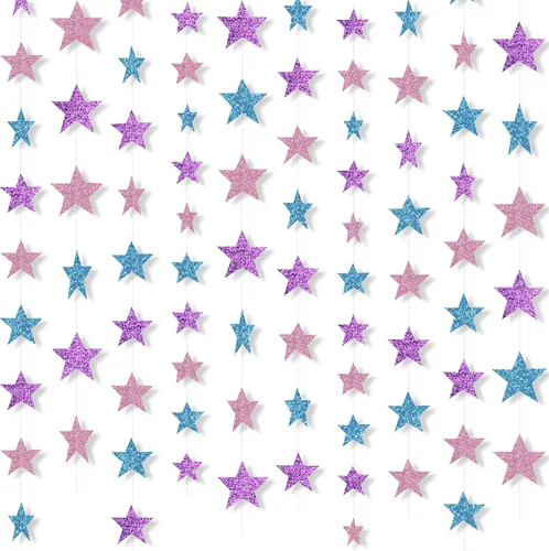 Miniatura 42 de Patelai Guirnalda de estrellas con purpurina 2026, decoración de graduación de 130 pies, pancarta colgante de estrella para fiesta, cumpleaños