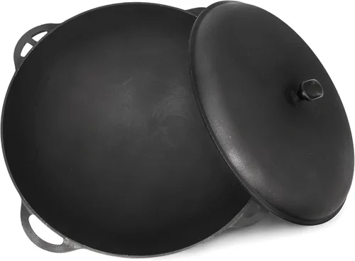 Olla de horno holandés con tapa Syton de 12.5 cuartos (12 L) - Horno holandés de camping - Juego de utensilios de cocina de hierro fundido - Hierro