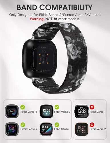 Miniatura 2 de TOYOUTHS Compatible con Fitbit Sense/Sense 2 Band/Versa 3/Versa 4 Bandas para mujeres y hombres, correa de tela de nailon elástica de repuesto