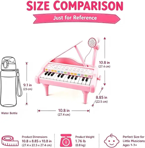 Miniatura 8 de Love&Mini Juguetes de piano rosa para niñas de 1 año o más, regalos de primer cumpleaños, piano para niños pequeños, instrumentos de juguete musical