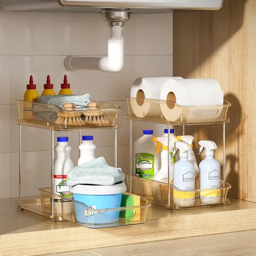 Miniatura 9 de Delamu Organizadores y almacenamiento de 2 niveles para debajo del fregadero, organizadores de gabinete de baño apilables multiusos, organización
