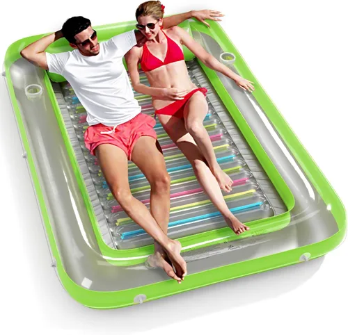Miniatura 17 de Jasonwell Flotador de piscina inflable 4 en 1 para bronceado - Flotador de balsa para tomar el sol, juguetes, colchoneta para cama de bronceado Base
