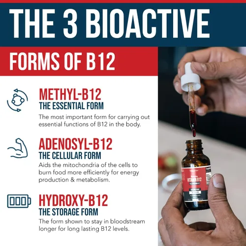 Miniatura 3 de BioActive Vitamina B12 1000 mcg Contiene 3 formas bioactivas B12 Plus metilfolato Cofactor - Metilo B12, adenosilo B12 e hidroxi B12