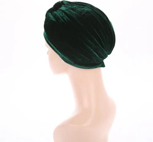 Miniatura 7 de Sombrero de quimioterapia de terciopelo plisado con volantes elásticos para mujer