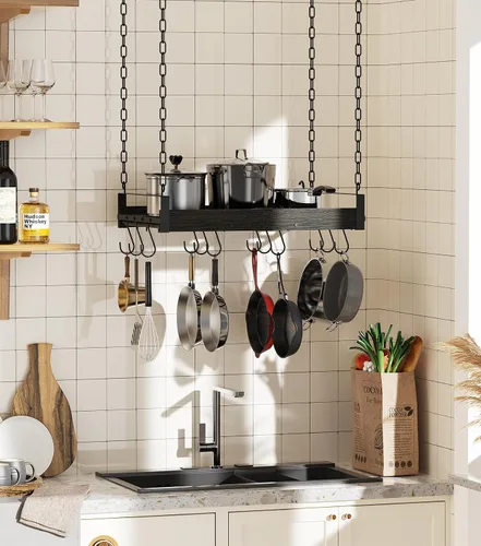 Miniatura 4 de Creso hom Estante Colgante para Ollas, 24x13 Pulgadas Colgadores de Ollas para Cocina, Estante Colgante para Sartenes con 12 Ganchos en Forma de S