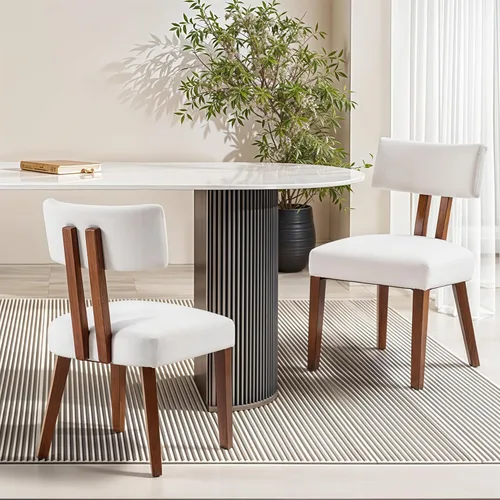 Miniatura 8 de MOJAY - Juego de 2 sillas de comedor, sillas de cocina modernas de mediados de siglo, sillas laterales de tela de lino estilo granja con respaldo