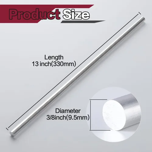 Miniatura 2 de Varilla redonda de aluminio 6061 de 3/8 pulgadas de diámetro, 13 pulgadas de largo, T6511, extruida, 0.375 pulgadas de diámetro