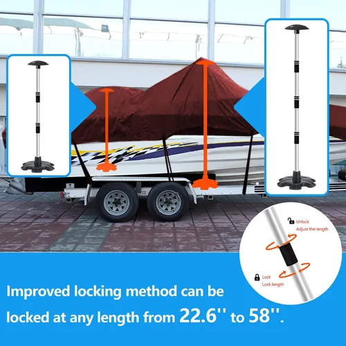 Miniatura 3 de Paquete de 2 postes de soporte para cubierta de barco con base de goma antideslizante y correa, sistema de soporte para cubierta de barco