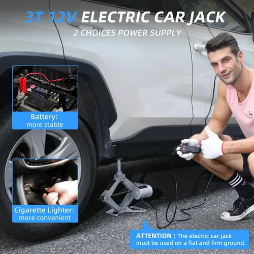 Miniatura 4 de STANDTALL - Gato eléctrico para autos de 3 toneladas, juego de gato de tijera para piso, 12V, kit de elevación automática para vehículos, Gris
