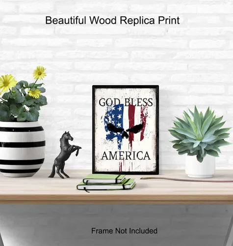 Miniatura 4 de Decoración de pared con la bandera estadounidense The Punisher - Decoración patriótica - Letrero de Dios bendiga Estados Unidos - Arte de pared